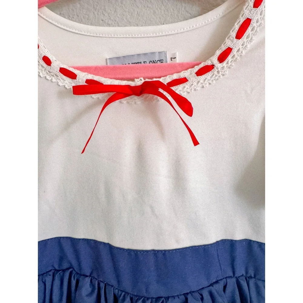 Only Little Once Encanto Luisa‎ Inspired Dress Blue White Geometric Girls Size 7